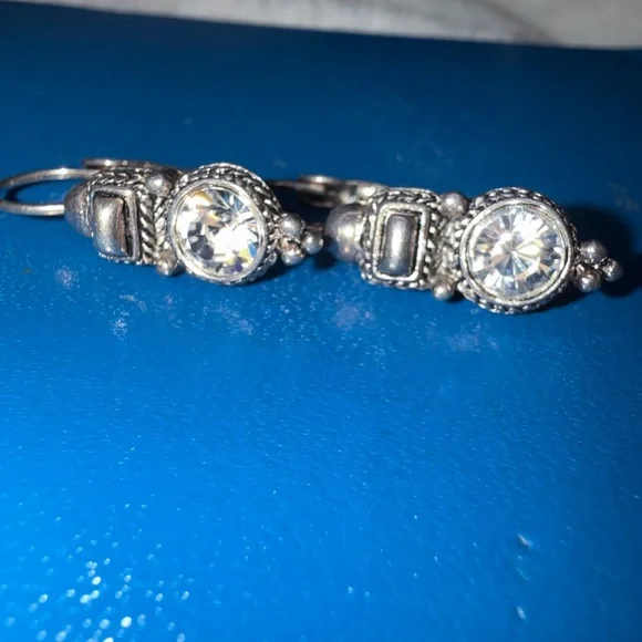 Unique Vintage Silver Crystal or CZ Drop Earrings - Picture 6 of 10